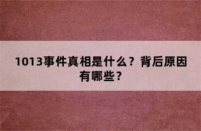 1013事件真相是什么？背后原因有哪些？