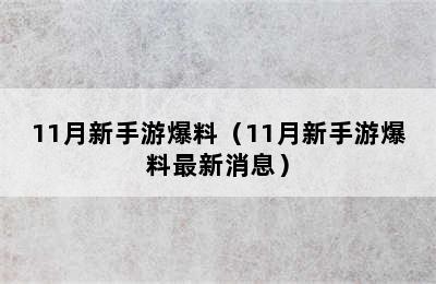 11月新手游爆料（11月新手游爆料最新消息）