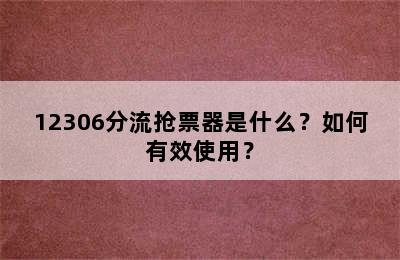 12306分流抢票器是什么？如何有效使用？