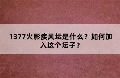 1377火影疾风坛是什么？如何加入这个坛子？