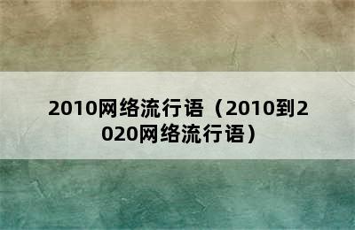 2010网络流行语（2010到2020网络流行语）