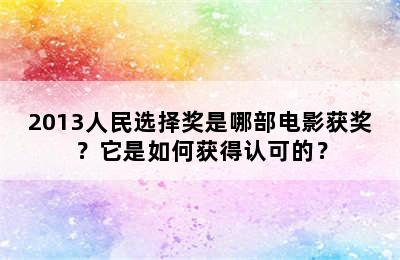 2013人民选择奖是哪部电影获奖？它是如何获得认可的？