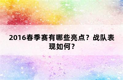 2016春季赛有哪些亮点？战队表现如何？