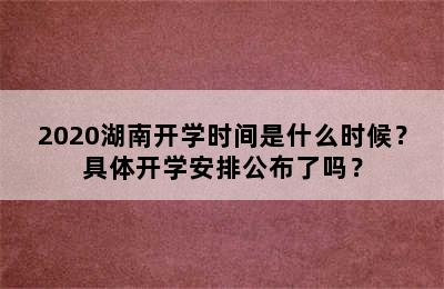 2020湖南开学时间是什么时候？具体开学安排公布了吗？