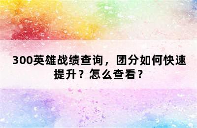 300英雄战绩查询，团分如何快速提升？怎么查看？