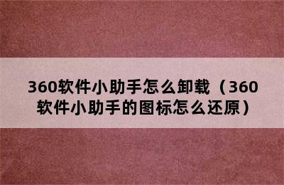 360软件小助手怎么卸载（360软件小助手的图标怎么还原）