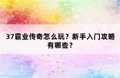 37霸业传奇怎么玩？新手入门攻略有哪些？