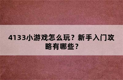 4133小游戏怎么玩？新手入门攻略有哪些？