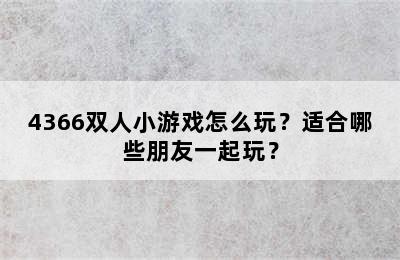 4366双人小游戏怎么玩？适合哪些朋友一起玩？