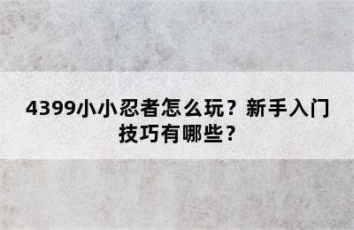 4399小小忍者怎么玩？新手入门技巧有哪些？