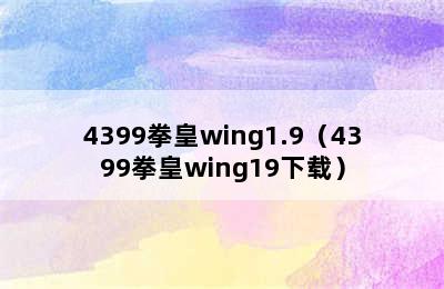 4399拳皇wing1.9（4399拳皇wing19下载）