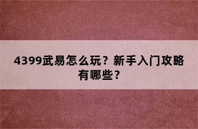 4399武易怎么玩？新手入门攻略有哪些？
