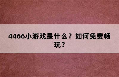 4466小游戏是什么？如何免费畅玩？