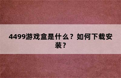 4499游戏盒是什么？如何下载安装？