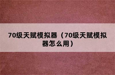 70级天赋模拟器（70级天赋模拟器怎么用）