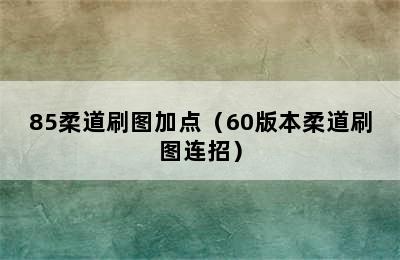 85柔道刷图加点（60版本柔道刷图连招）