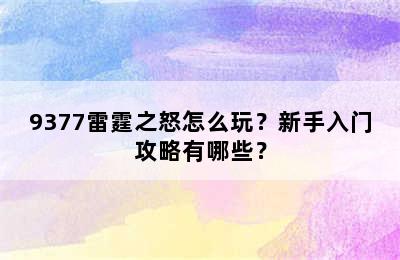 9377雷霆之怒怎么玩？新手入门攻略有哪些？