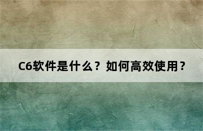 C6软件是什么？如何高效使用？