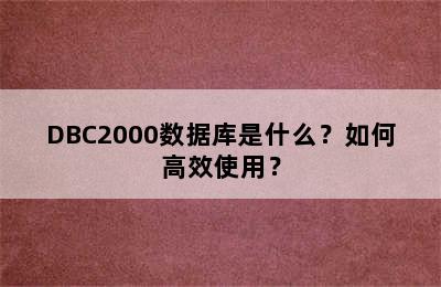 DBC2000数据库是什么？如何高效使用？