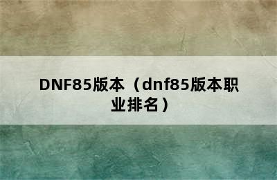 DNF85版本（dnf85版本职业排名）