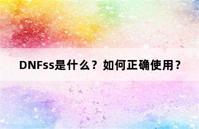 DNFss是什么？如何正确使用？