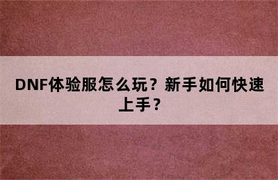DNF体验服怎么玩？新手如何快速上手？