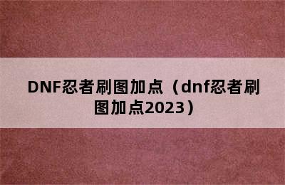 DNF忍者刷图加点（dnf忍者刷图加点2023）