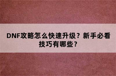 DNF攻略怎么快速升级？新手必看技巧有哪些？