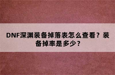 DNF深渊装备掉落表怎么查看？装备掉率是多少？