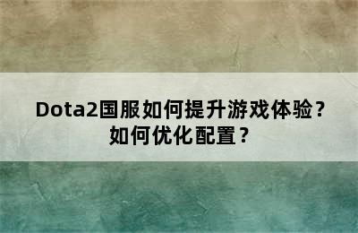 Dota2国服如何提升游戏体验？如何优化配置？