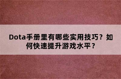 Dota手册里有哪些实用技巧？如何快速提升游戏水平？