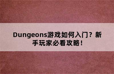 Dungeons游戏如何入门？新手玩家必看攻略！