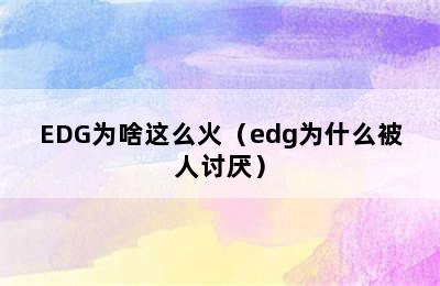 EDG为啥这么火（edg为什么被人讨厌）