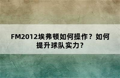 FM2012埃弗顿如何操作？如何提升球队实力？