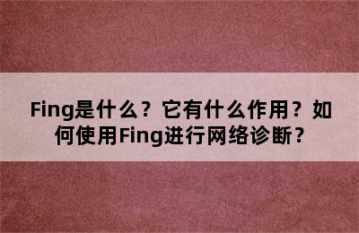 Fing是什么？它有什么作用？如何使用Fing进行网络诊断？