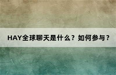 HAY全球聊天是什么？如何参与？