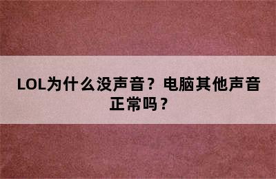 LOL为什么没声音？电脑其他声音正常吗？
