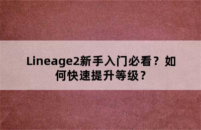 Lineage2新手入门必看？如何快速提升等级？