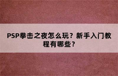 PSP拳击之夜怎么玩？新手入门教程有哪些？