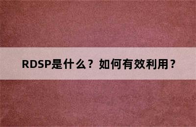 RDSP是什么？如何有效利用？