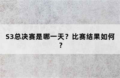 S3总决赛是哪一天？比赛结果如何？