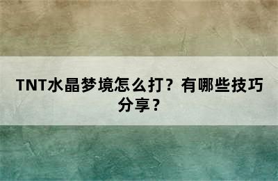 TNT水晶梦境怎么打？有哪些技巧分享？