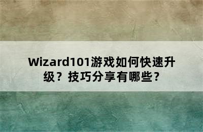 Wizard101游戏如何快速升级？技巧分享有哪些？