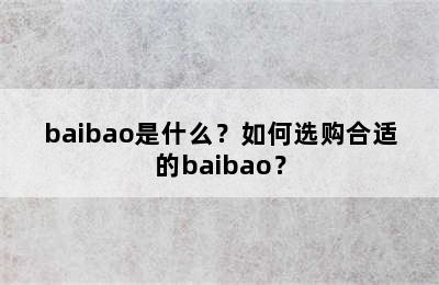 baibao是什么？如何选购合适的baibao？