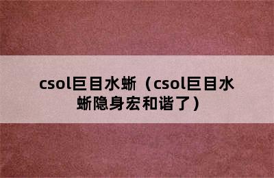 csol巨目水蜥（csol巨目水蜥隐身宏和谐了）