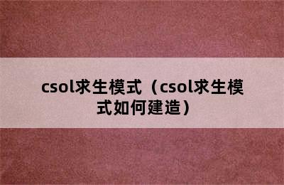 csol求生模式（csol求生模式如何建造）