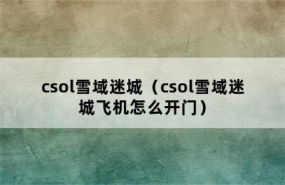 csol雪域迷城（csol雪域迷城飞机怎么开门）