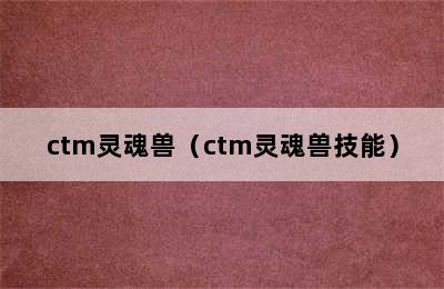 ctm灵魂兽（ctm灵魂兽技能）