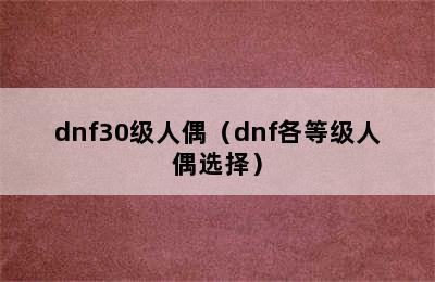 dnf30级人偶（dnf各等级人偶选择）