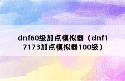 dnf60级加点模拟器（dnf17173加点模拟器100级）